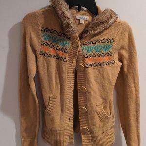 Faux Fur hooded button down cardigan